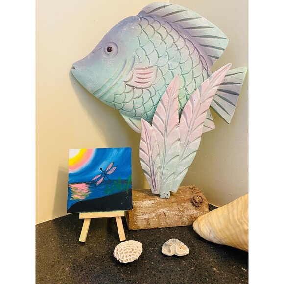 Dragonfly Painting Original Art 4x4 Insect Sunset Art Nursery  Canvas Acrylic - Picture 2 of 4